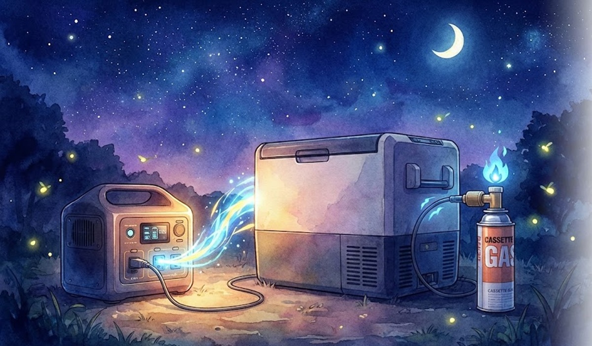 冷蔵庫を野外で動かすためのポータブル電源やカセットガスでの駆動